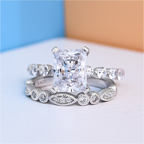 Radiant Cut Sterling Silver Wedding Bridal Set For Her Shineofdiamond