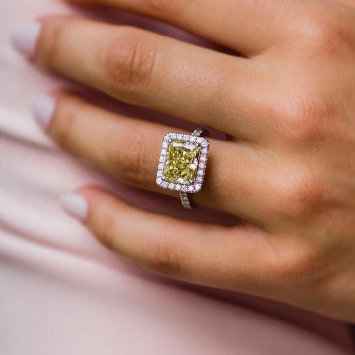 Gorgeous Halo Radiant Cut Yellow Gemstone  Engagement Ring shineofdiamond
