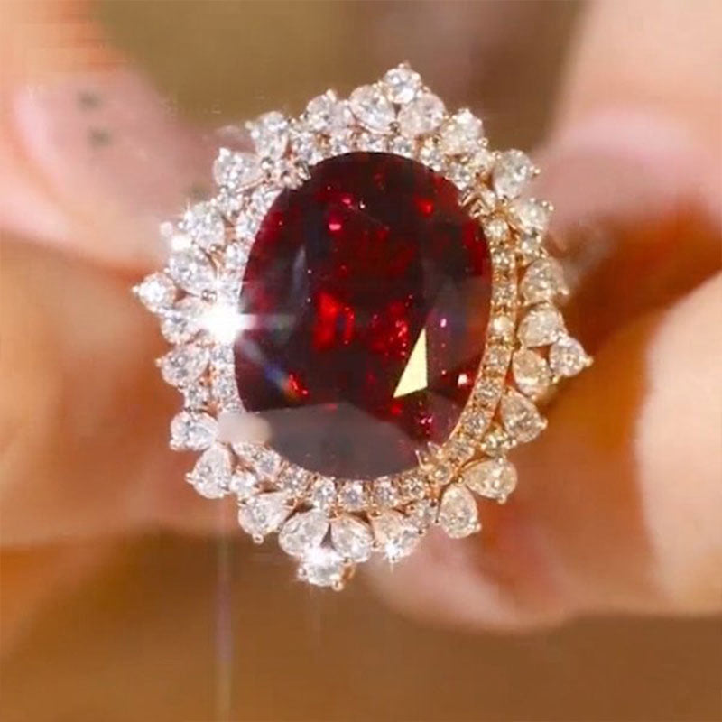 7.0ct Vintage Cluster Ruby Oval Cut Sterling Silver Engagement Ring hot