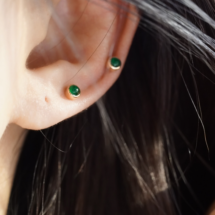 Vintage mini Golden Tone Green Stud Earrings in Sterling Silver Shine of Diamond