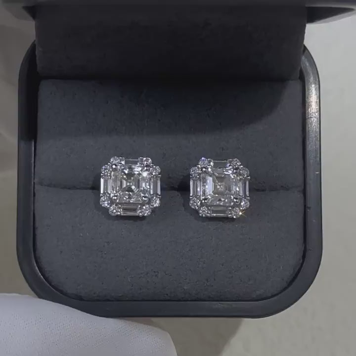 Asscher Cut Moissanite Silver Stud Earrings Shine of Diamond