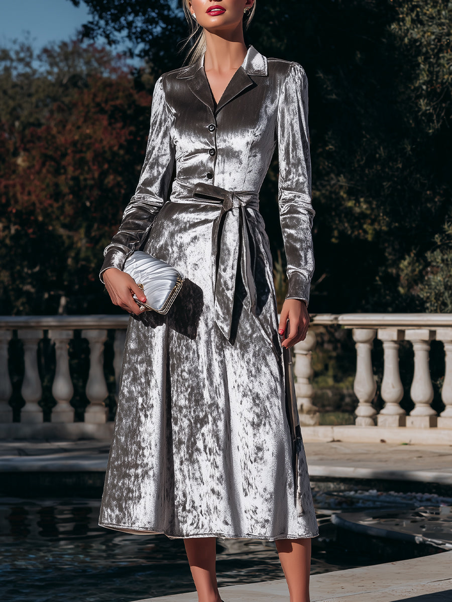 Button-Front Belted Midi Coat Dress XYS