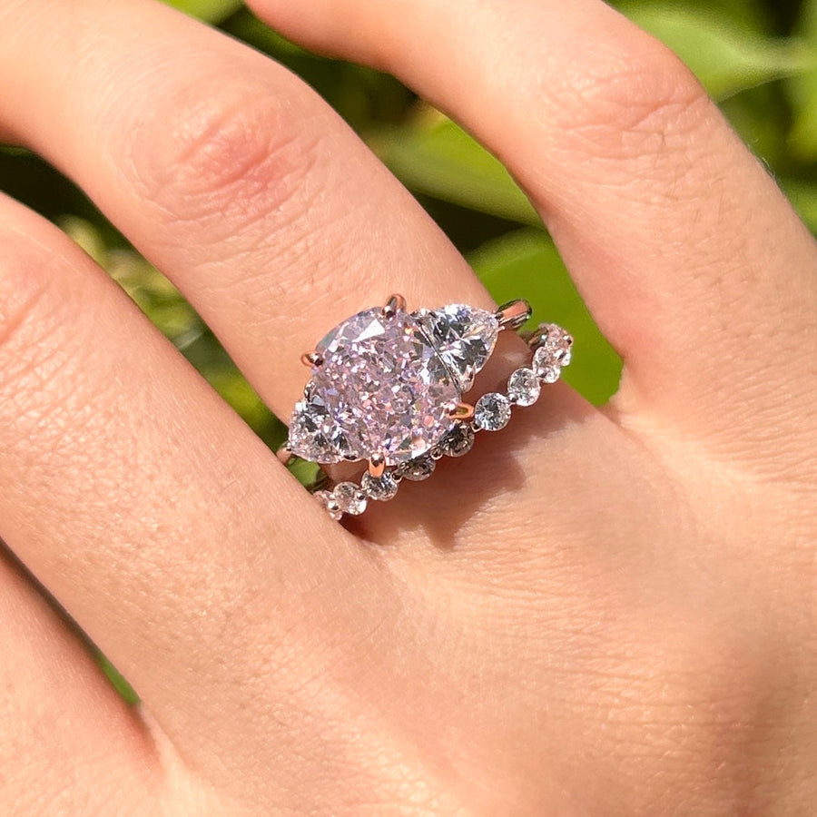 Stunning Pink Cushion Cut Sterling Silver Bridal Set For Women Carly Jewelry