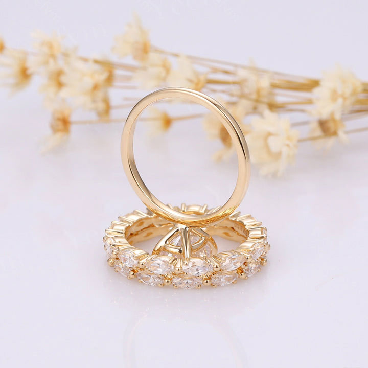 Luxurious Golden Tone Oval Cut Ring With Marquise Cut Band Bridal Set In Sterling Silver Shineofdiamond