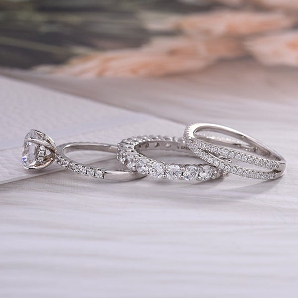 3pcs Gorgeous Round Cut Wedding Set In Sterling Silver shineofdiamond