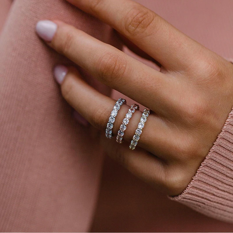 3 Color Available) Classic Round Cut Sterling Silver Stackable Wedding Band Shineofidamond