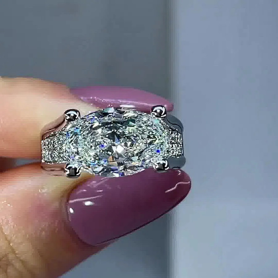 4.5ct Distinctive Inverted Tension Oval Cut Sterling Silver Moissanite Engagement Ring hot