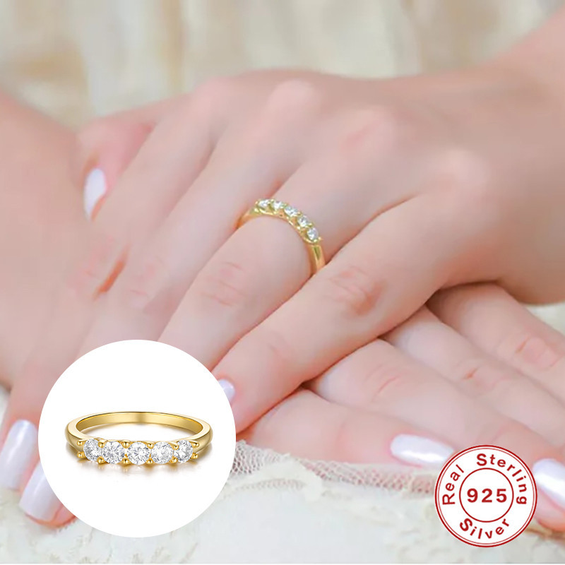 Round Five Stone Diamond Delicate Solitaire Accent Half Eternity Wedding Band Shineofdiamond