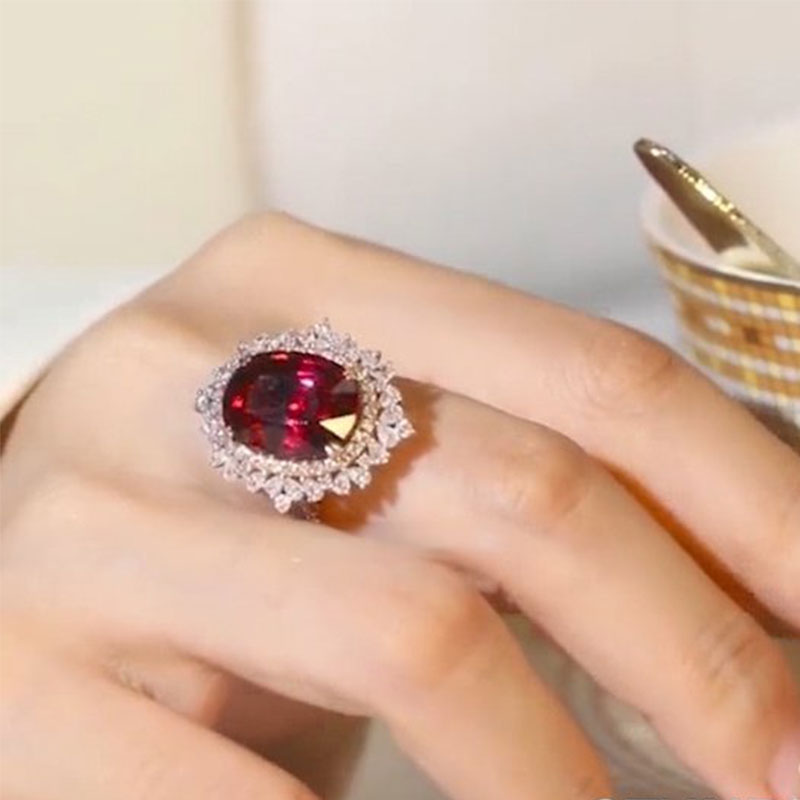 7.0ct Vintage Cluster Ruby Oval Cut Sterling Silver Engagement Ring hot