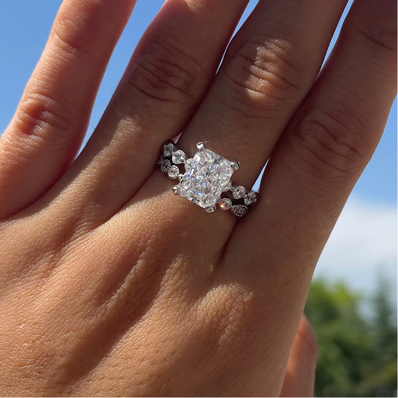 Radiant Cut Sterling Silver Wedding Bridal Set For Her Shineofdiamond