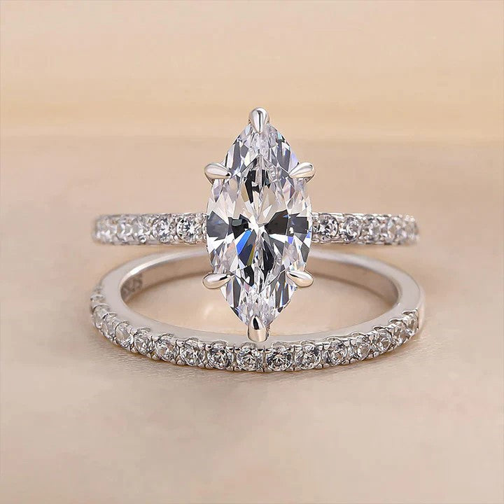 2pcs Marquise Cut Bridal Ring Set in Sterling Silver Shineofdiamond