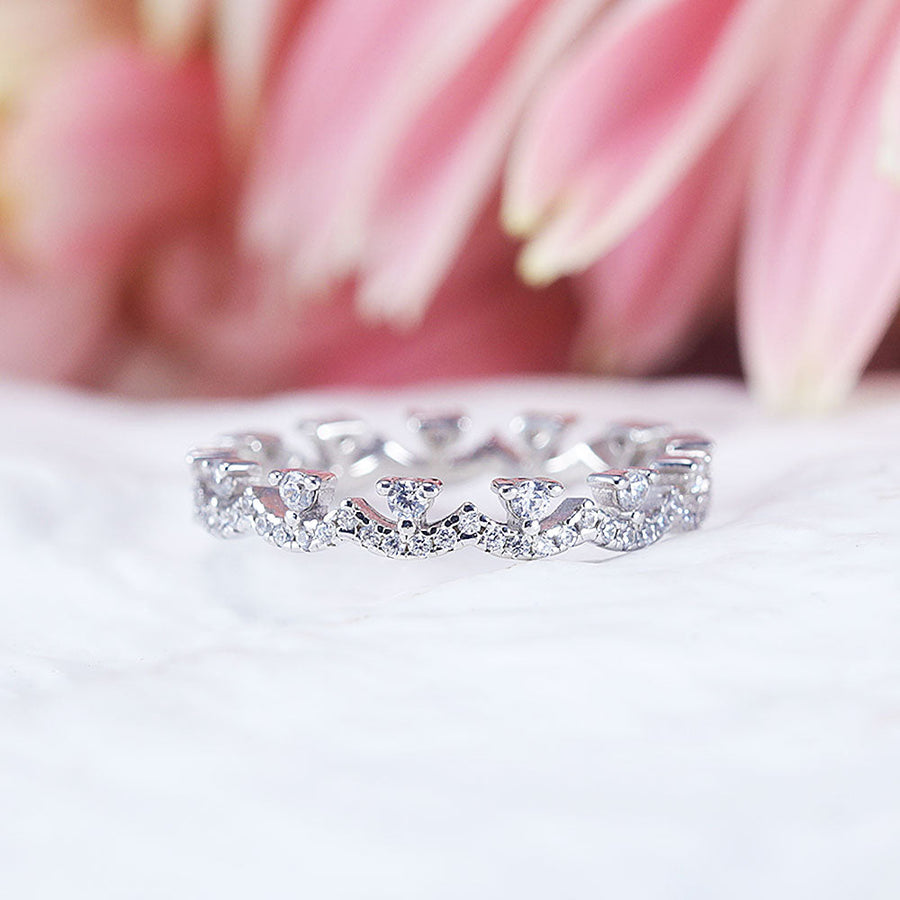 Vintage 2pcs Marquise Cut Sterling Silver Ring Set with Lace Band Shine of Diamond