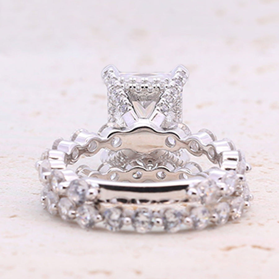 Classic 4.0ct Princess Cut Sterling Silver Engagement Ring Set shine of diamond