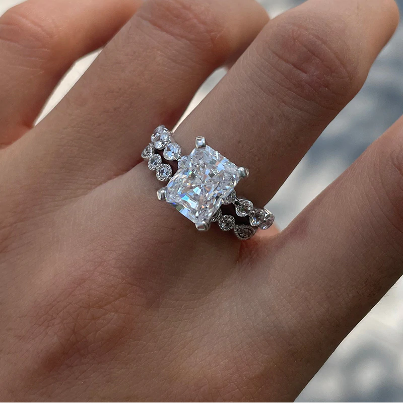 Radiant Cut Sterling Silver Wedding Bridal Set For Her Shineofdiamond