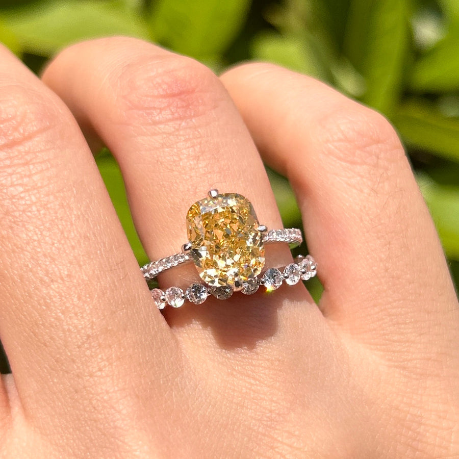 2 Pcs Radiant Cut Yellow Sterling Silver Bridal Set Carly Jewelry