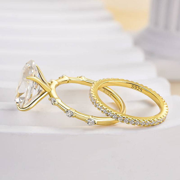 Yellow Gold Tone Oval Cut Wedding Bridal Set In Sterling Silver Shineofdiamond