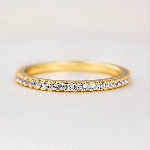 Classic Golden Tone Eternity Sterling Silver Wedding Band Shineofdiamond