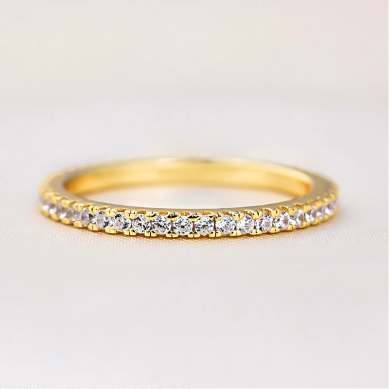 Classic Golden Tone Eternity Sterling Silver Wedding Band Shineofdiamond