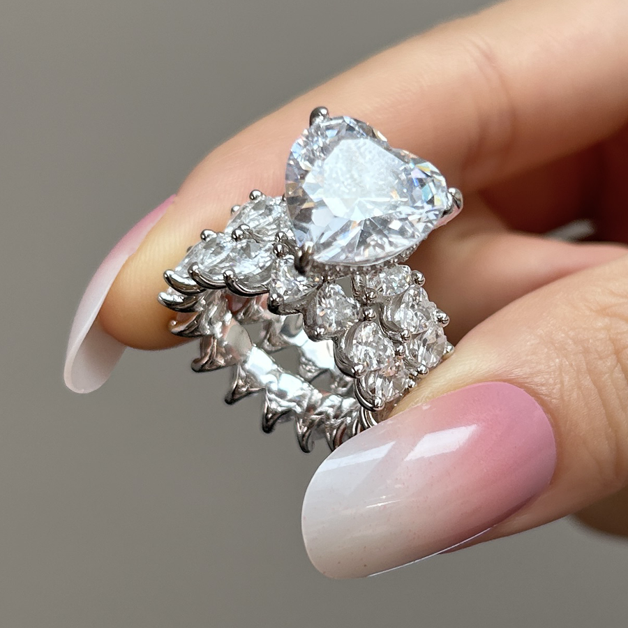"Heart to Heart" Cut Sterling Silver Bridal Set Shineofdiamond