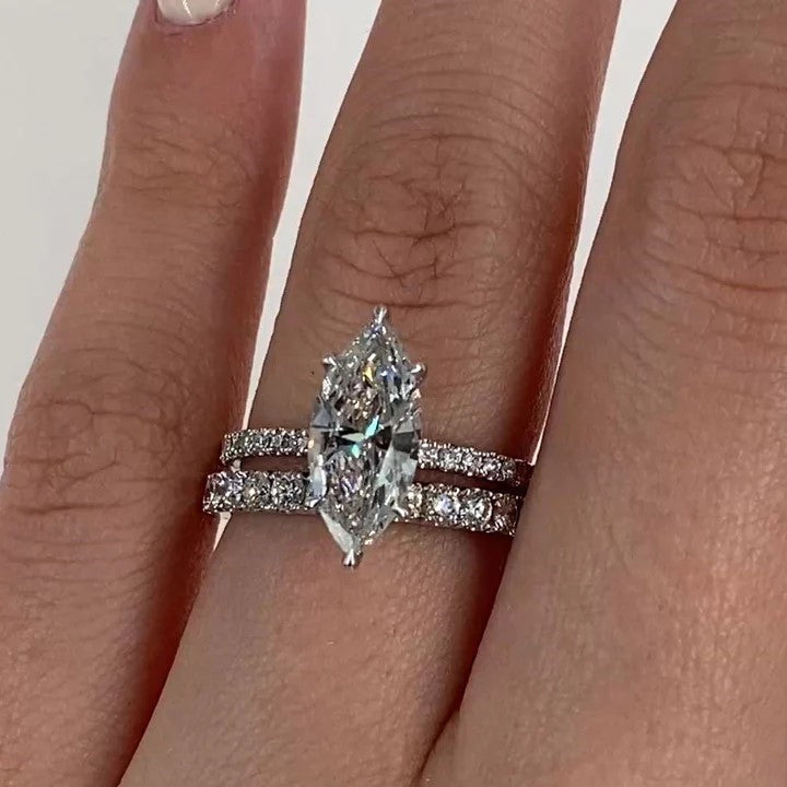 2pcs Marquise Cut Bridal Ring Set in Sterling Silver Shineofdiamond