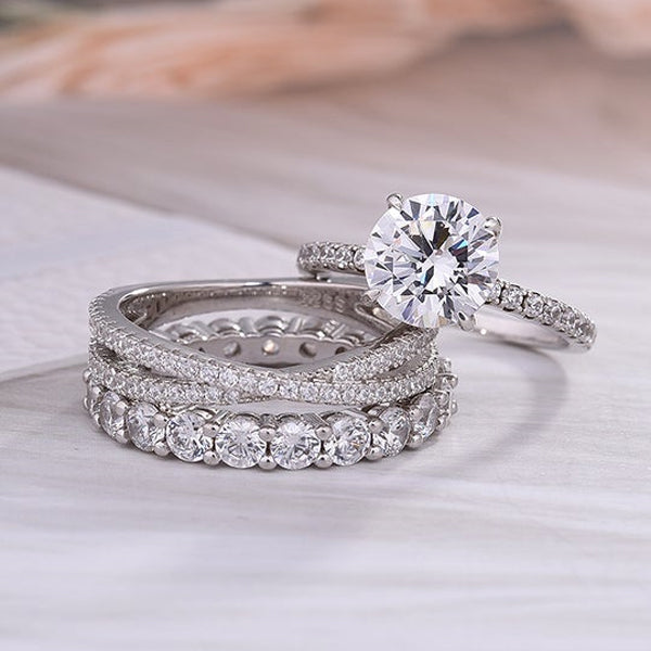 3pcs Gorgeous Round Cut Wedding Set In Sterling Silver shineofdiamond