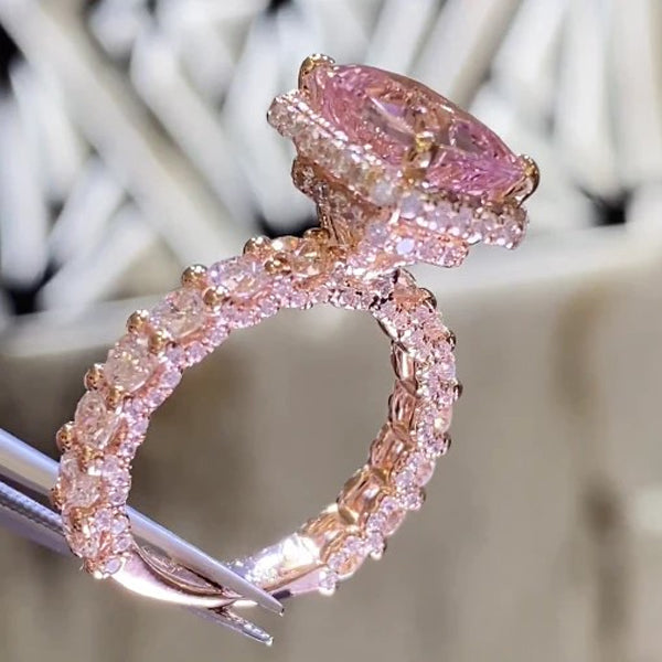 Stunning Pink Under Halo Sterling Silver Engagement Ring hot