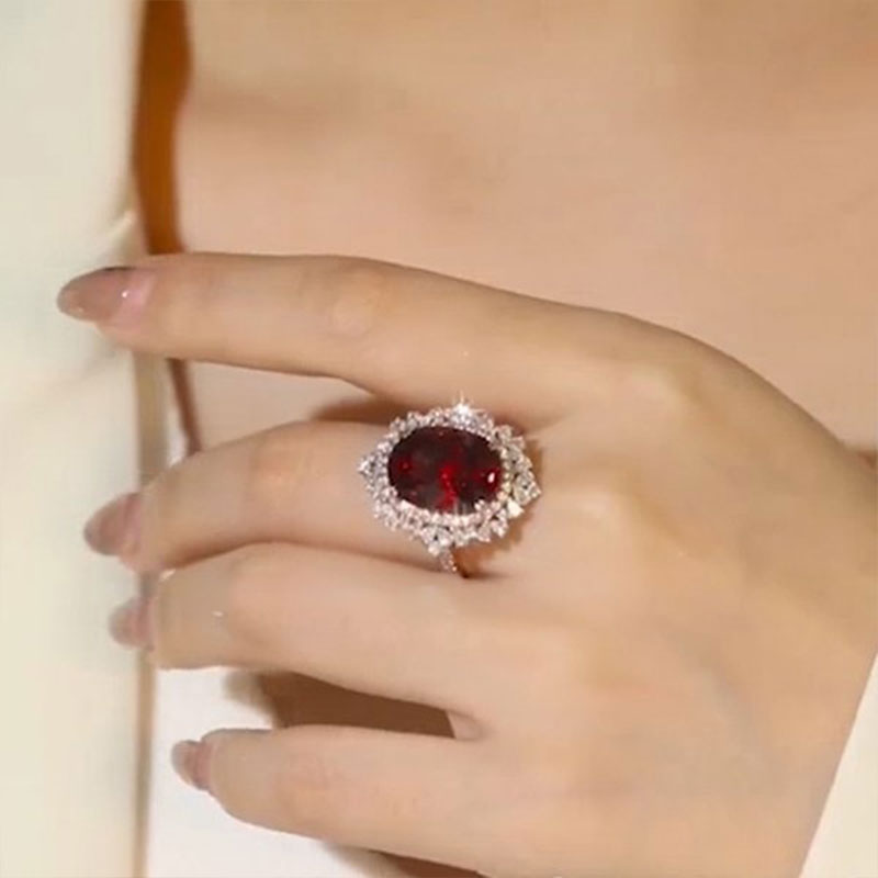 7.0ct Vintage Cluster Ruby Oval Cut Sterling Silver Engagement Ring hot