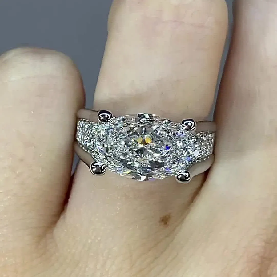 4.5ct Distinctive Inverted Tension Oval Cut Sterling Silver Moissanite Engagement Ring hot