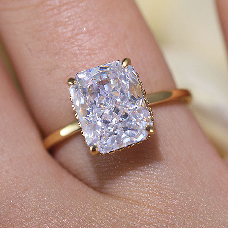 Stunning Hidden Halo Design Radiant Cut Sterling Silver Engagement Ring Shine of Diamond