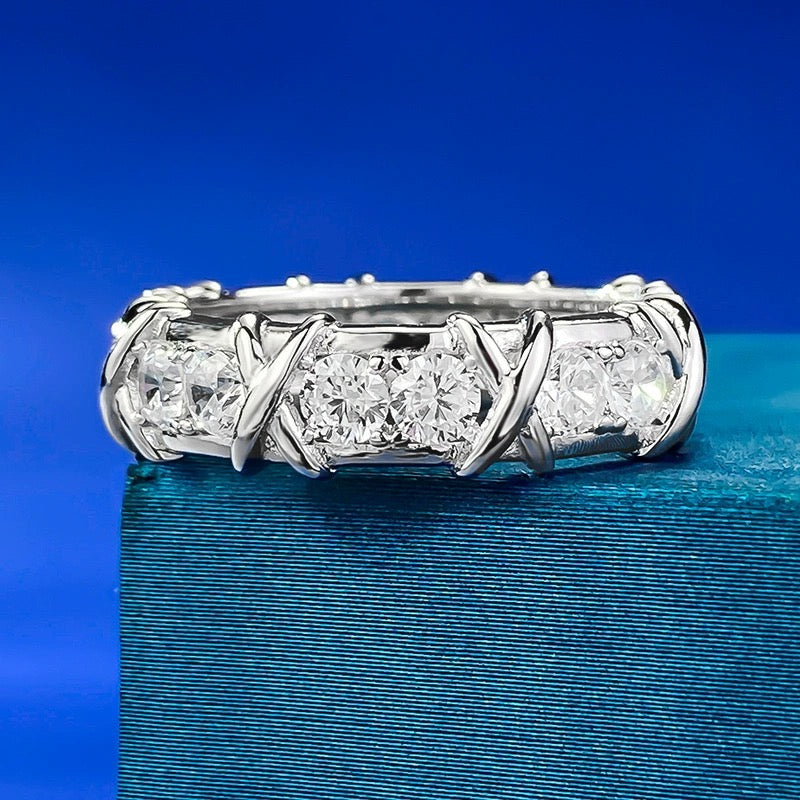 X-Shape Round Cut Sterling Silver Wedding Band shineofdiamond