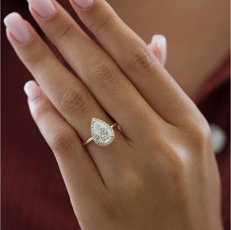 Gorgeous Golden Tone Halo Pear Cut Sterling Silver Bridal Set Shineofdiamond