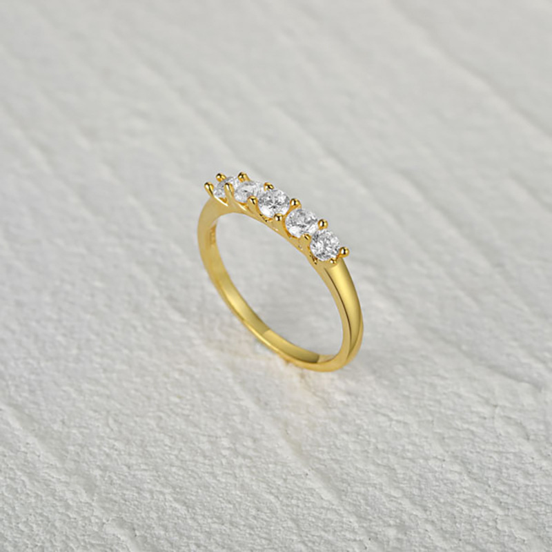 Round Five Stone Diamond Delicate Solitaire Accent Half Eternity Wedding Band Shineofdiamond