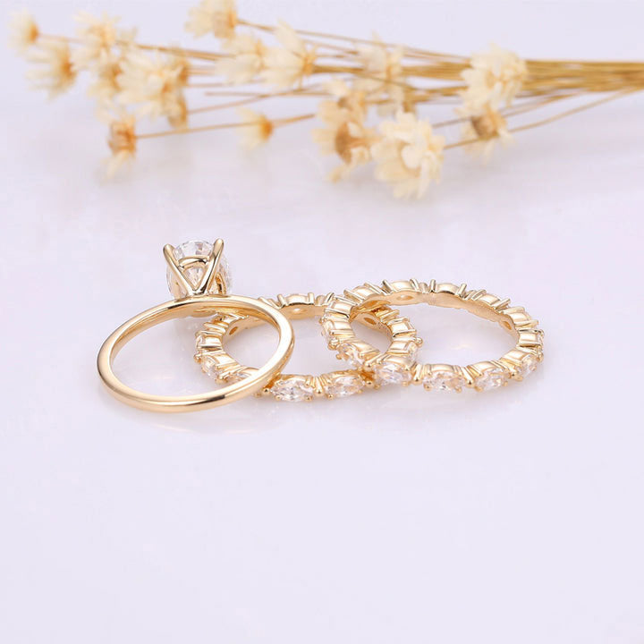 Luxurious Golden Tone Oval Cut Ring With Marquise Cut Band Bridal Set In Sterling Silver Shineofdiamond