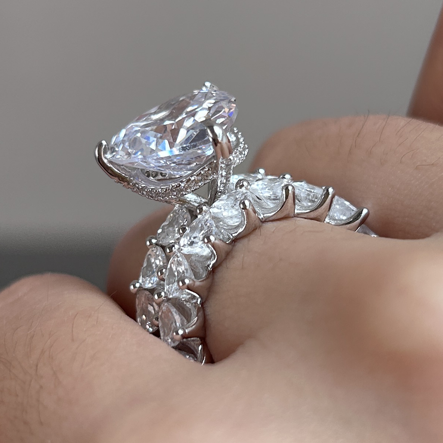 "Heart to Heart" Cut Sterling Silver Bridal Set Shineofdiamond