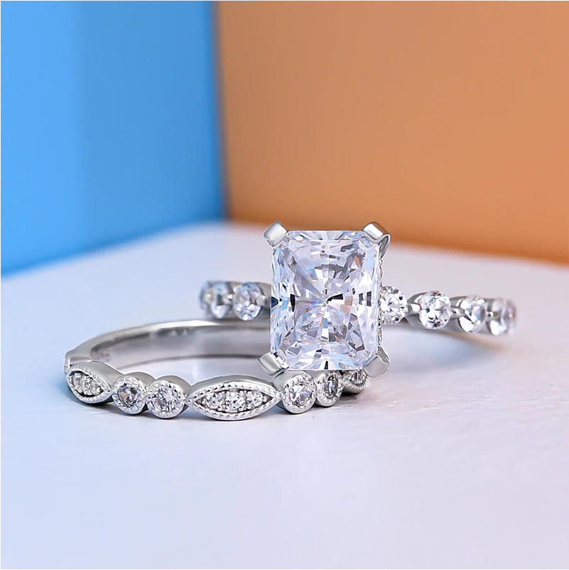 Radiant Cut Sterling Silver Wedding Bridal Set For Her Shineofdiamond