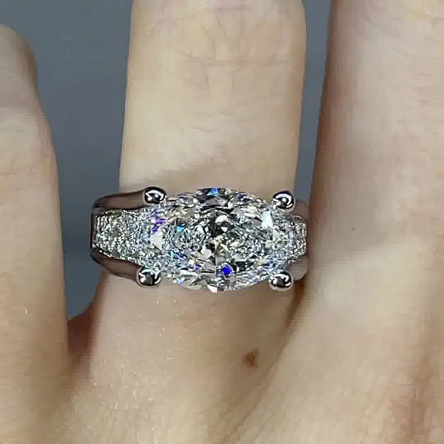 4.5ct Distinctive Inverted Tension Oval Cut Sterling Silver Moissanite Engagement Ring hot