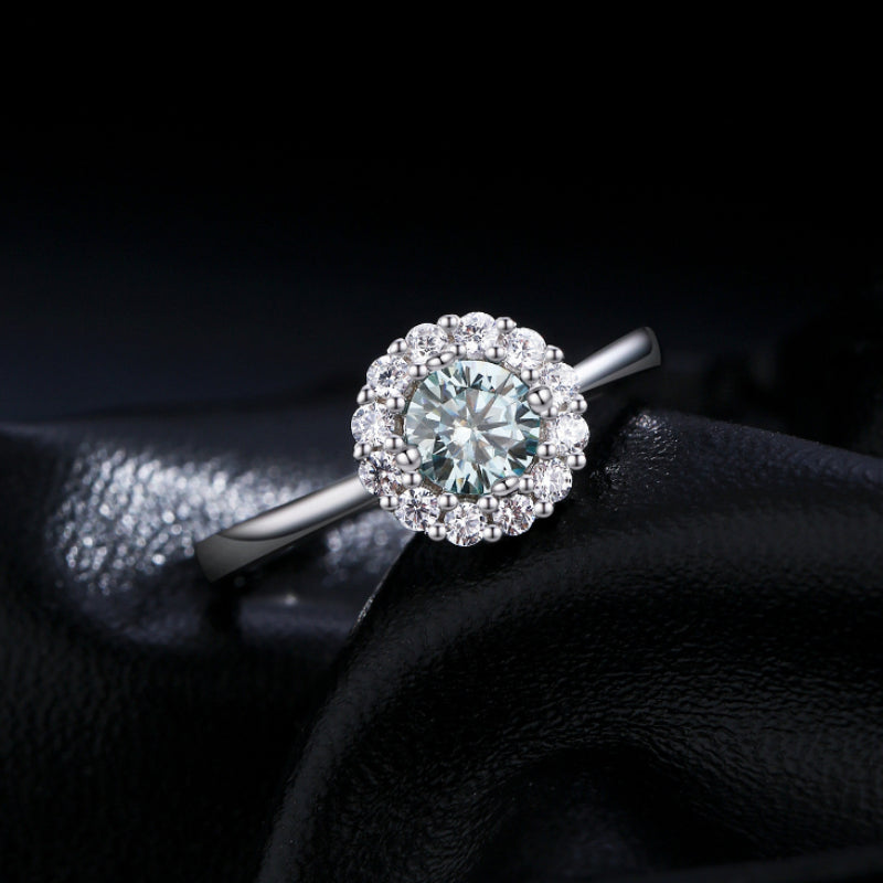 Halo 0.5CT Green Moissanite Silver Ring Carly Jewelry