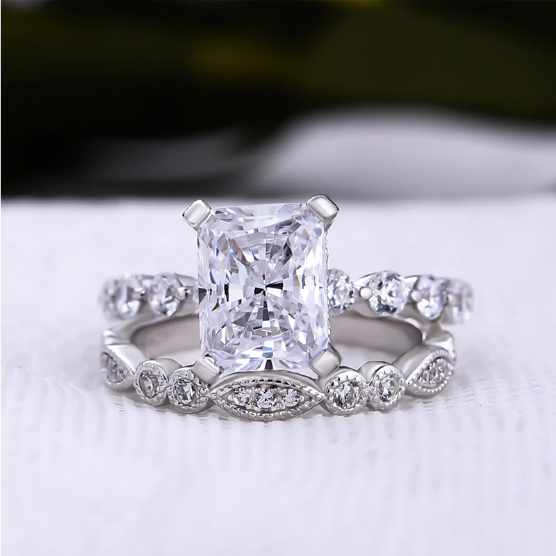 Radiant Cut Sterling Silver Wedding Bridal Set For Her Shineofdiamond