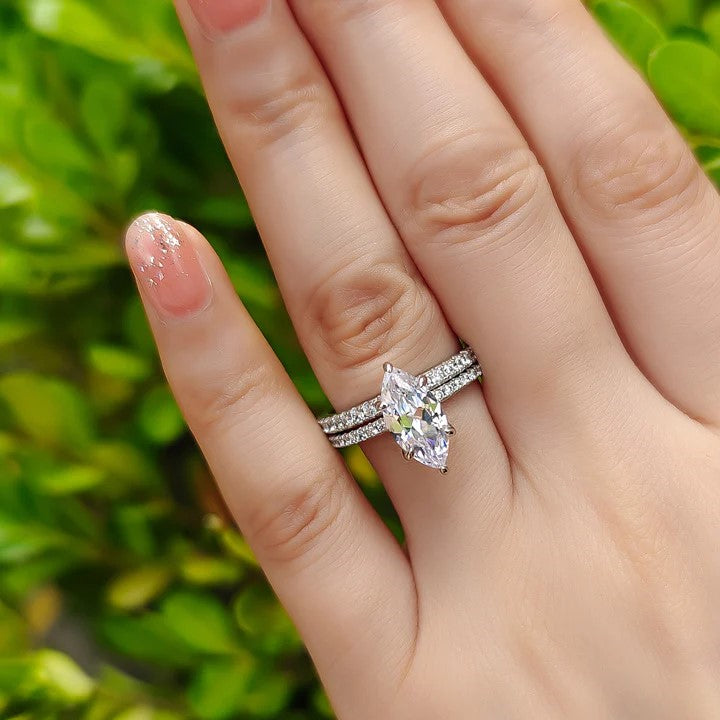 2pcs Marquise Cut Bridal Ring Set in Sterling Silver Shineofdiamond