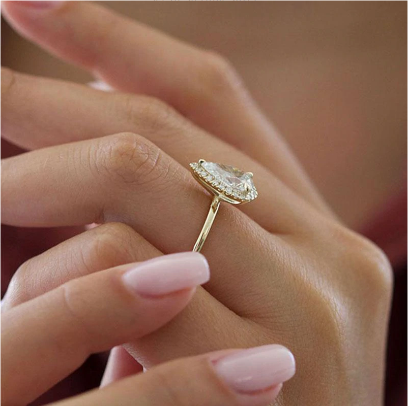 Gorgeous Golden Tone Halo Pear Cut Sterling Silver Bridal Set Shineofdiamond