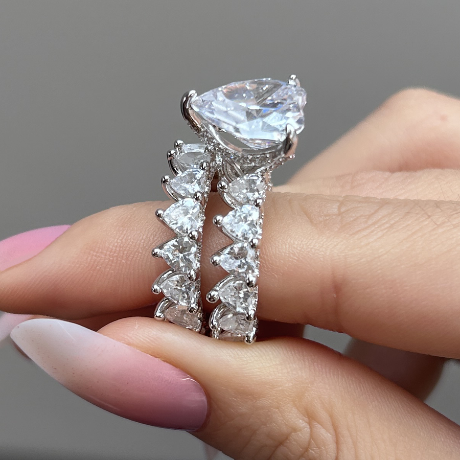 "Heart to Heart" Cut Sterling Silver Bridal Set Shineofdiamond