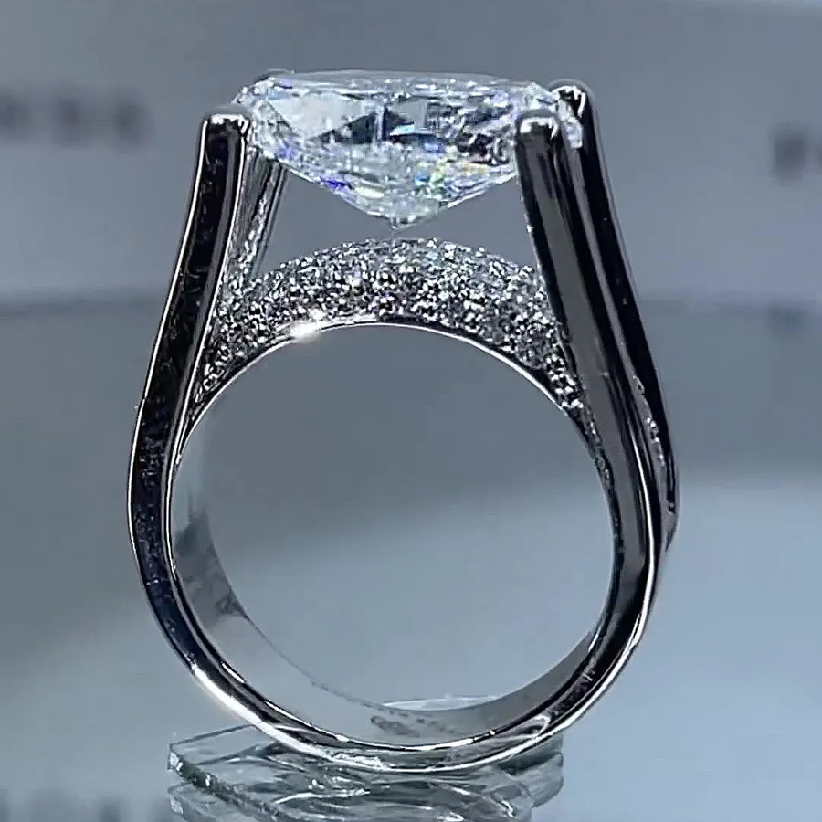 4.5ct Distinctive Inverted Tension Oval Cut Sterling Silver Moissanite Engagement Ring hot