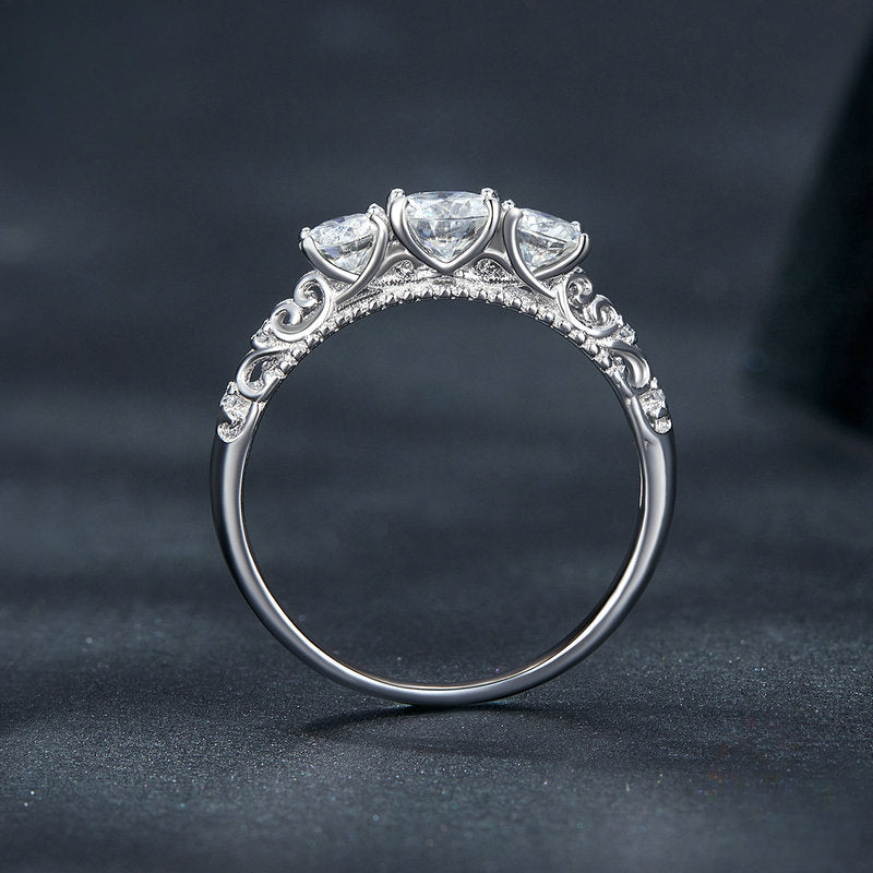 Stunning Three Stone Moissanite Sterling Silver Band Carly Jewelry