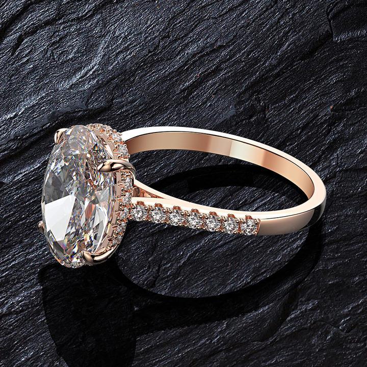 Rose Gold Oval Cut Sterling Silver Engagement Ring Shineofidamond