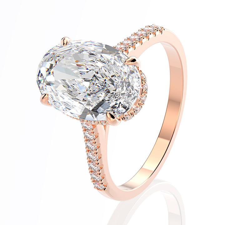 Rose Gold Oval Cut Sterling Silver Engagement Ring Shineofidamond