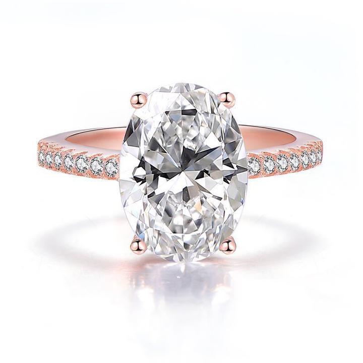 Rose Gold Oval Cut Sterling Silver Engagement Ring Shineofidamond