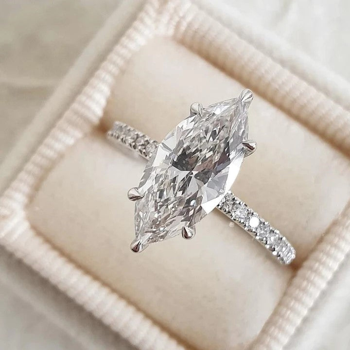 2pcs Marquise Cut Bridal Ring Set in Sterling Silver Shineofdiamond