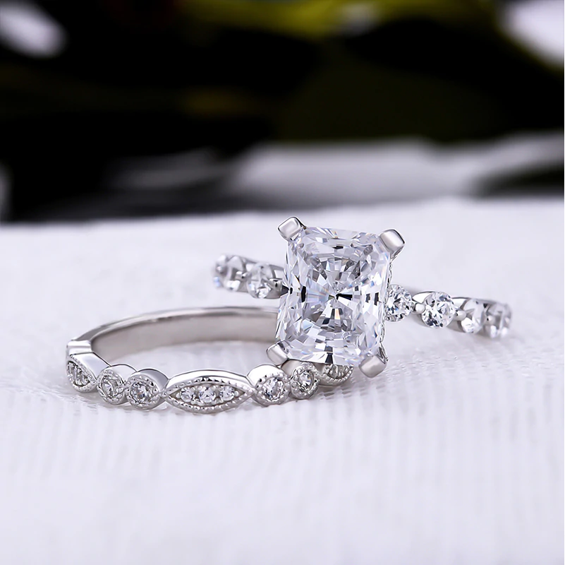 Radiant Cut Sterling Silver Wedding Bridal Set For Her Shineofdiamond