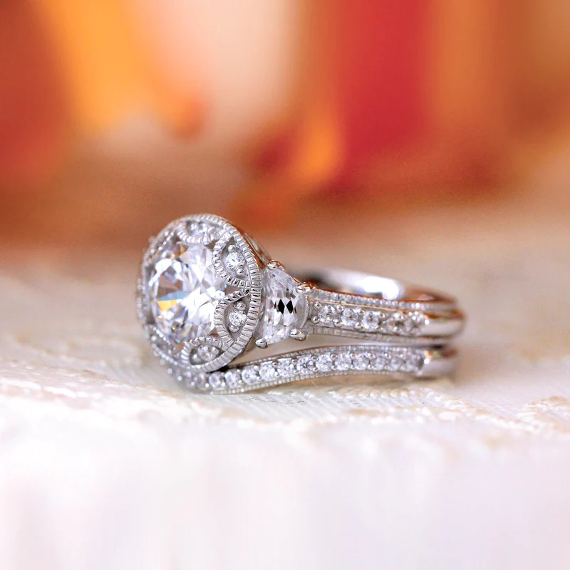 Vintage Curved Art Deco Round Cut Bridal Set In Sterling Silver Shineofdiamond