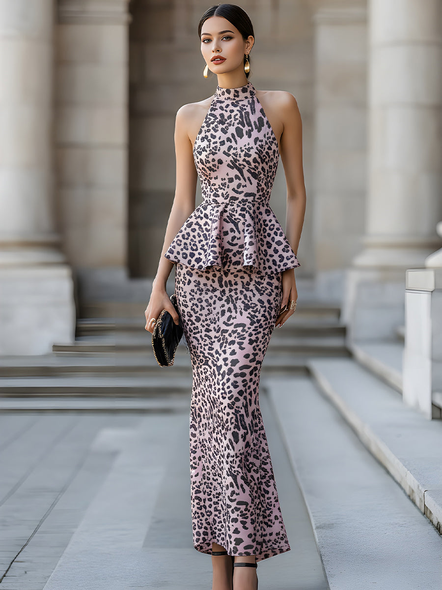 Halter Peplum Midi Dress With Sculpted Waist XYS